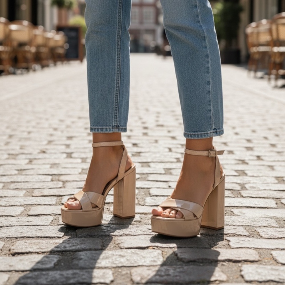 SCHUTZ Beige Platform Block Heel Sandals